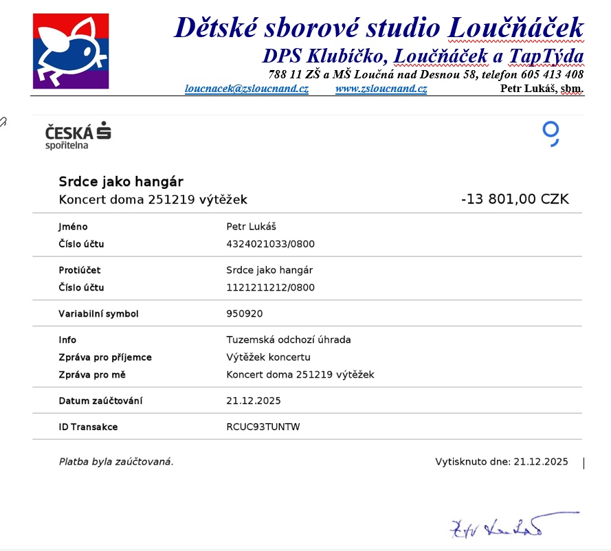 Koncertu doma 2025 výtěžek